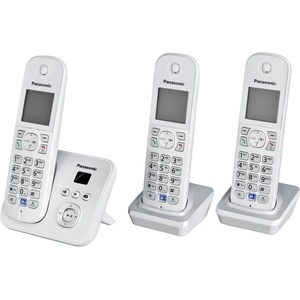 Panasonic PanasonicKX-TG6823GS DECT cordless telephone with answering machine (3 handsets, low radiation, eco mode, GAP telephone, landline) pearl silver (KX-TG6823GS) Телефонни апарати