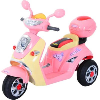 HOMCOM Elektrická dětská motorka Elektrické auto Dětská tříkolka 6V kov+PP 108x51x75cm růžová+žlutá