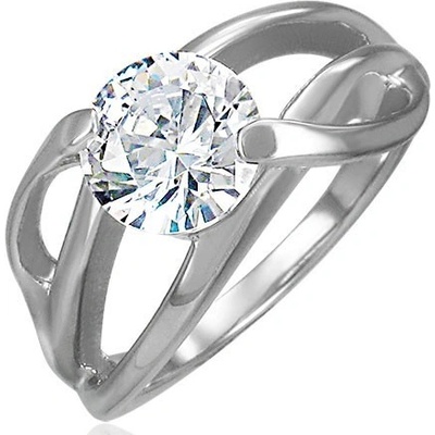 Šperky eshop zásnubní prsten s příčným úchytem a kulatým čirým zirkonem ocel 316L D3.14