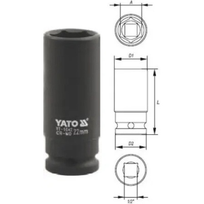 YATO - Rázový nadstavec šesťhraný dlhý 1/2" 13mm