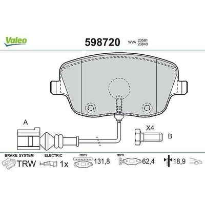 Sada brzdových destiček, kotoučová brzda VALEO 598720