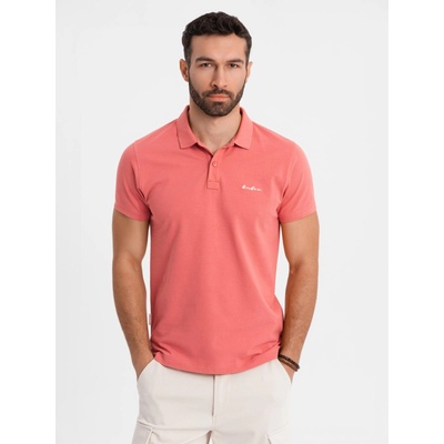Ombre Clothing Памучна поло тениска от пике плетка - корал Ombre Clothing | Cherven | МЪЖЕ | S