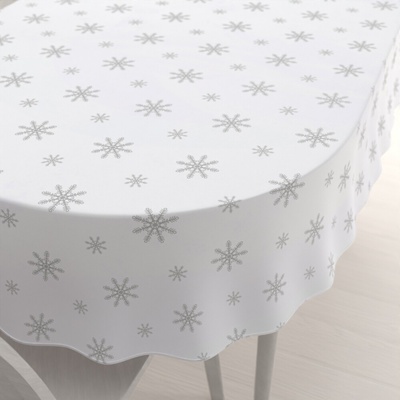 Biante Teflónový oválny obrus TF-112 Vianočné sivé vločky na bielom 140x220 cm