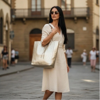 Mondo Italia kožená shopper kabelka 396 zlatá Zlatá