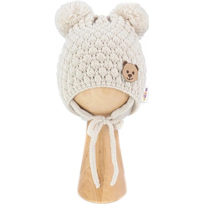 Baby Nellys Zimní pletená čepice Teddy Bear na zavazování ecru béžová – Zboží Dáma
