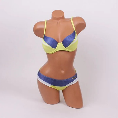 Дамски бански с бикина в жълто и синьо