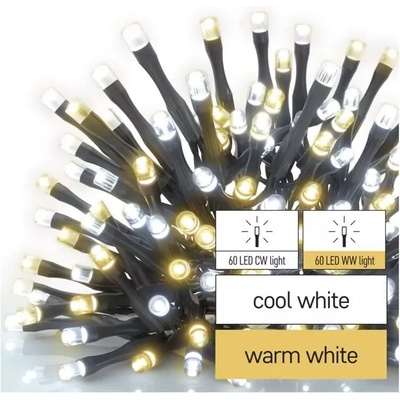 EMOS - d4an05 - Коледна светлина, 12м, 120 led крушки, classic, топла/студена, flash, ip44, таймер (d4an05)
