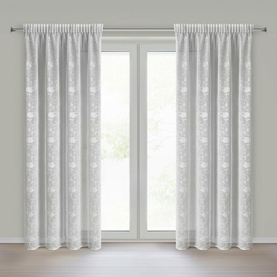 Záclona ROZALIA s bielou výšivkou a riasiacou páskou 140x270cm - biela