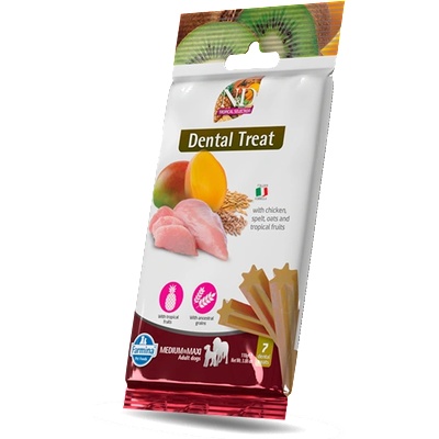 N&D TROPICAL SELECTION DOG Dental Treat Chicken Adult Medium&Maxi - дентални лакомства за кучета от средни и едри породи с пилешко, спелта, овес и тропически плодове 100gr