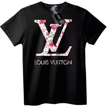 NOONEBRAND Тениска Louis Vuitton Флорален Лого - 2XL, Black