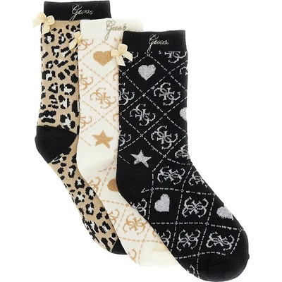 Guess Три чифта чорапи за момиче Guess в бяло, черно и бежово с много детайли
