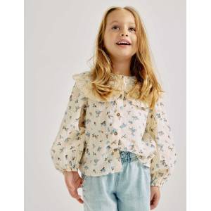 Marks & Spencer Цветна блузка от чиста памук (2-8 години) Marks & Spencer кремава Marks & Spencer | Bezhov | Момичешки | 6-7 години