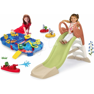 Smoby Set šmykľavka s vodnou hrou a vodná dráha v kufríku KS Slide Life dĺžka šmyku 150 cm a čln s vodným delom a plachetnice