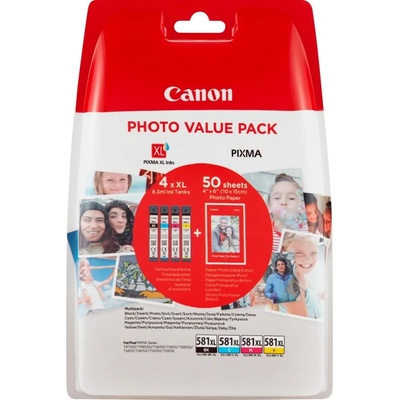 CANON CLI-581 XL C/M/Y/BK Multi Pack + 50 sheets 4x6 Photo Paper (PP-201) (2052C004AA)