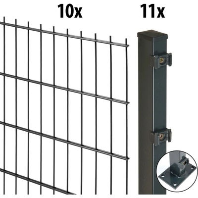Floraworld Kompletní plotový set 2prut. sl.6×4 patka, antracit, 163 cm, 20 m