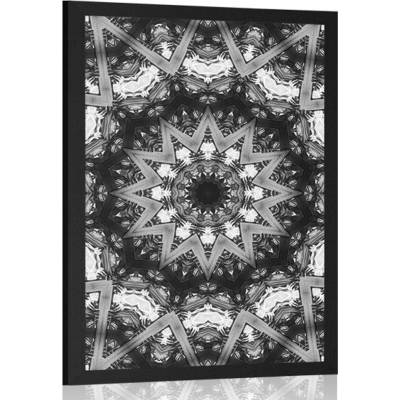 Plakát Mandala se zajímavými prvky v pozadí v černobílém provedení - 60x90 no frame