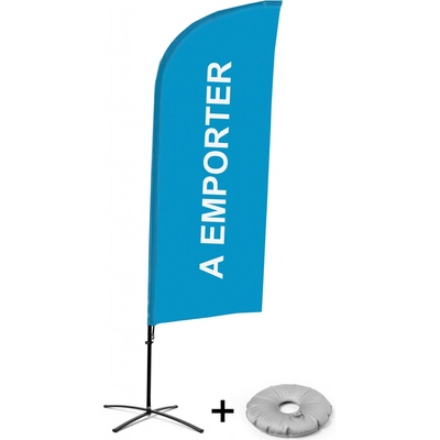 Jansen Display Kompletní sada reklamní vlajky ve tvaru křídla, Take away, modrá francouzština Křížová Základna, 1273 x 3030 mm
