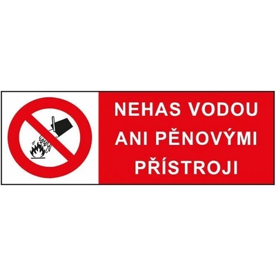 Nehas vodou ani pěnovými přístroji, Fólie 9 x 3,2 cm, aršík 18 ks