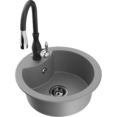 Mexen Diego гранитна мивка с 1 отделение и кухненски смесител Savita, сив - 6512-71-672601-70-B (6512-71-672601-70-B)