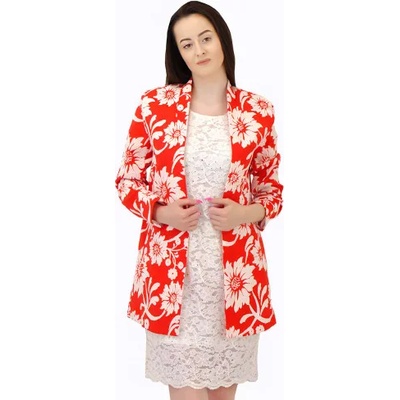 mar. fashion Свободно червено дамско сако с цветя без закопчаване (g20)