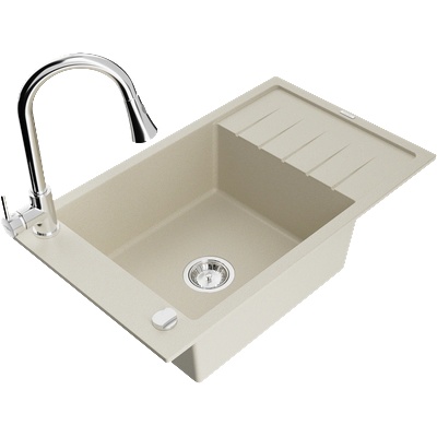 Mexen Elias гранитна мивка с 1 отделение с отцедник и кухненски смесител Elia, бежов - 6511-69-670101-00 (6511-69-670101-00)