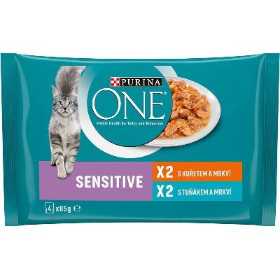 Purina ONE Sensitive Multipack kuracie a tuniak ve šťávě 4 x 85 g