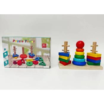 Image 1 of Armtoys ДЪРВЕН СОРТЕР НИЗАНКА 3 КОЛОНИ С ПИРАМИДА