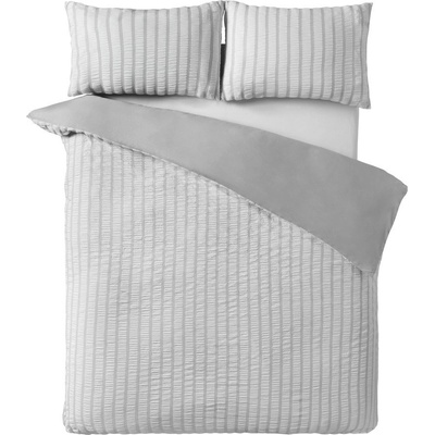 Catherine Lansfield Сиво двойно 3 части спално бельо 200x200 cm So Soft Seersucker Stripe - Catherine Lansfield (BD/61211/W/DQS/GY)