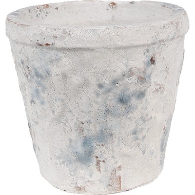 Clayre & Eef Bielo-sivý antik terakotový kvetináč Teracci M 12x11 cm