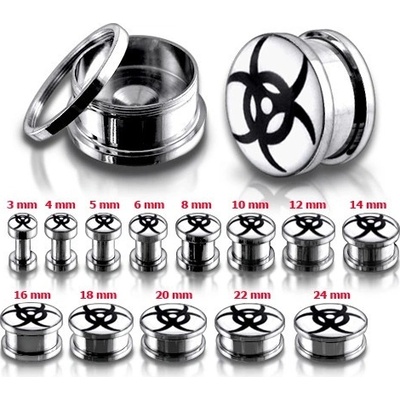 Šperky eshop ocelový tunel do ucha černobílý symbol biohazardu P7.5 – Zboží Mobilmania