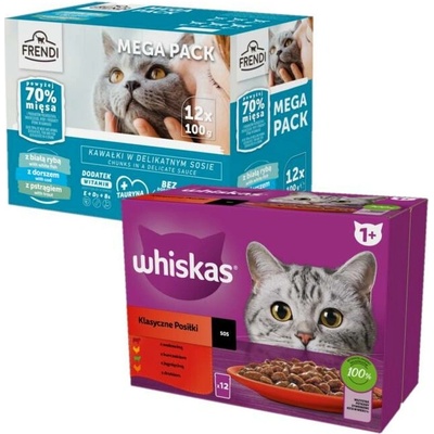 WHISKAS Adult sáčky 12x85 g + Frendi sáčky 12x100 g Mix chutí
