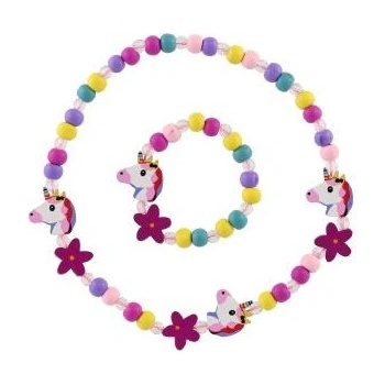 Teddies Колие и гривна мъниста еднорог дърво/пластмаса 20см
