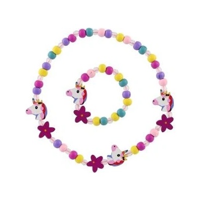 Teddies Колие и гривна мъниста еднорог дърво/пластмаса 20см