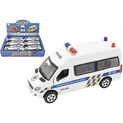 Teddies Auto policie kov/plast 15cm na baterie se světlem se zvukem na zpětné natažení 6 ks v boxu
