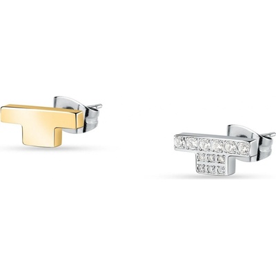 Trussardi Elegantné asymetrické náušnice so zirkónmi T-Logo TJAXC37