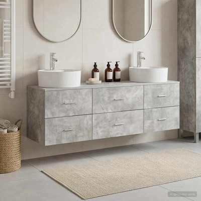 vidaXL Комплект шкафове за баня 3 бр. Бетонно сиво 62, 5 x 44, 5 x 50 см (3405870)