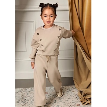 Abel & Lula Спортно-елегантен комплект за момиче в бежов цвят блуза с копчета и широк панталон Abel&Lula