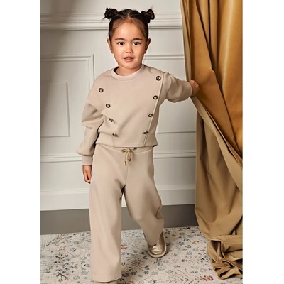 Abel & Lula Спортно-елегантен комплект за момиче в бежов цвят блуза с копчета и широк панталон Abel&Lula