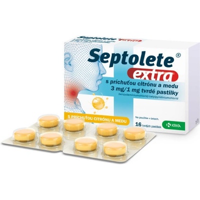 Septolete extra s príchuťou citrónu a medu 3 mg/1 mg tvrdé pastilky pas.ord.16 x 3 mg/1 mg