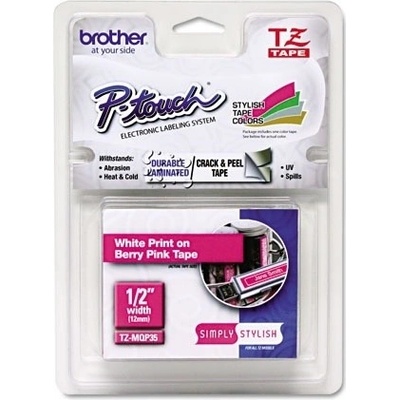 Brother originální páska do tiskárny štítků, Brother,TZe-MQP35, bílý tisk/růžový p., 12mm TZEMQP35