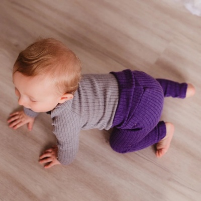 Crawler Merino žebro kamaše vysoký pas bez manžety dětské Fialový melír