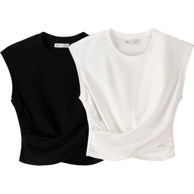 Bershka Тениска черно, бяло, размер S
