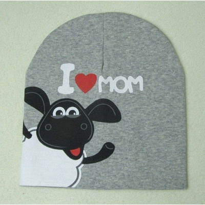 dětská bavlněná čepice s nápisem I love mama I love papa šedá II. I love mom
