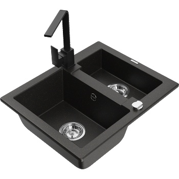 Mexen Carlos гранитна мивка 1, 5-камерна с кухненски смесител Rita, черен/златист металик - 6518-75-670300-70 (6518-75-670300-70)