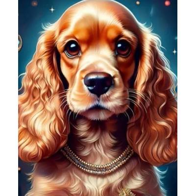 Norimpex - Puzzle Diamant painting: Cocker Spaniel with a gold collar 30x40cm - 1 - 39 piese