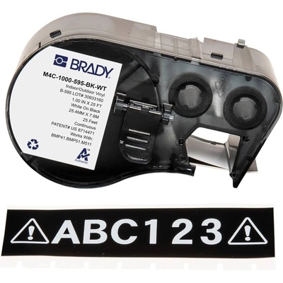 Brady M4C-500-595-BK-WT / 170821, 12.70 mm x 7.62 m, Винил, бял печат / черен фон (170821)