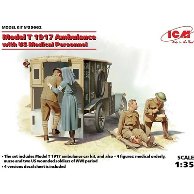 ICM Ford Model T 1917 Ambulance with US Medical Personnel 1:35