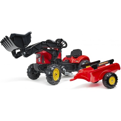 FALK - Детски трактор с кофа, ремарке и педали - червен