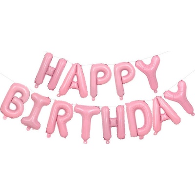 Fóliový balónek Nápis Happy Birthday růžový