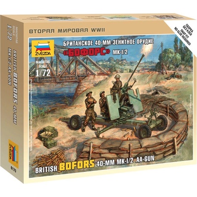 Zvezda Easy Kit British Bofors 40mm Mk 2 AA Gun 1:72